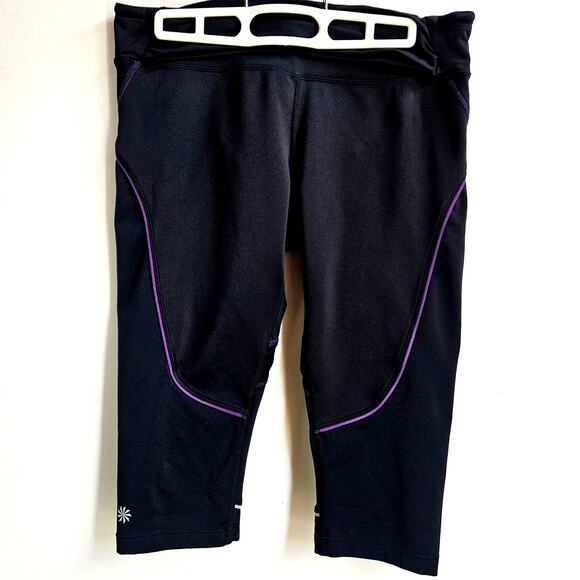 Athleta Quick Step Capri Leggings Size MP Black and Purple Cropped Active Wear - Picture 1 of 10